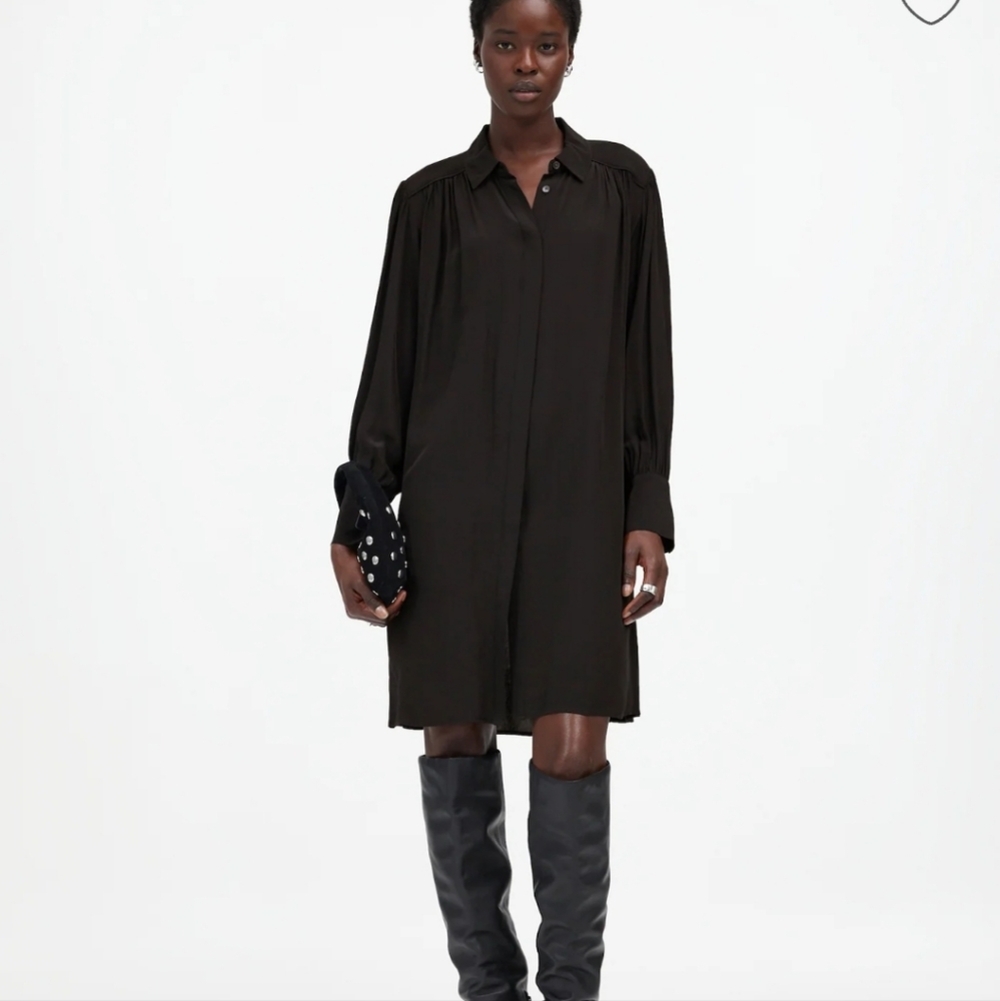 Madewell Relaxed Button-Front Mini Dress NT357 Size L Black NWT